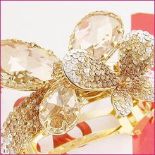 新光飾品 專業(yè)批發(fā)韓版香檳水晶蝴蝶馬尾夾，廠家直銷美發(fā)飾品